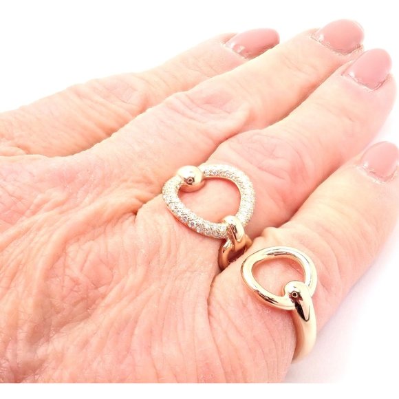 Authentic! Hermes 18k Rose Gold Diamond Filet d'Or Large Model Double Band Ring - Picture 8 of 10